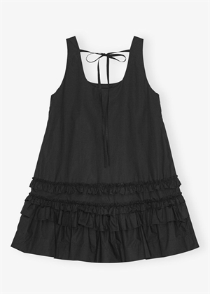 Cotton poplin U-neck mini kjole Black W0905 Ganni 